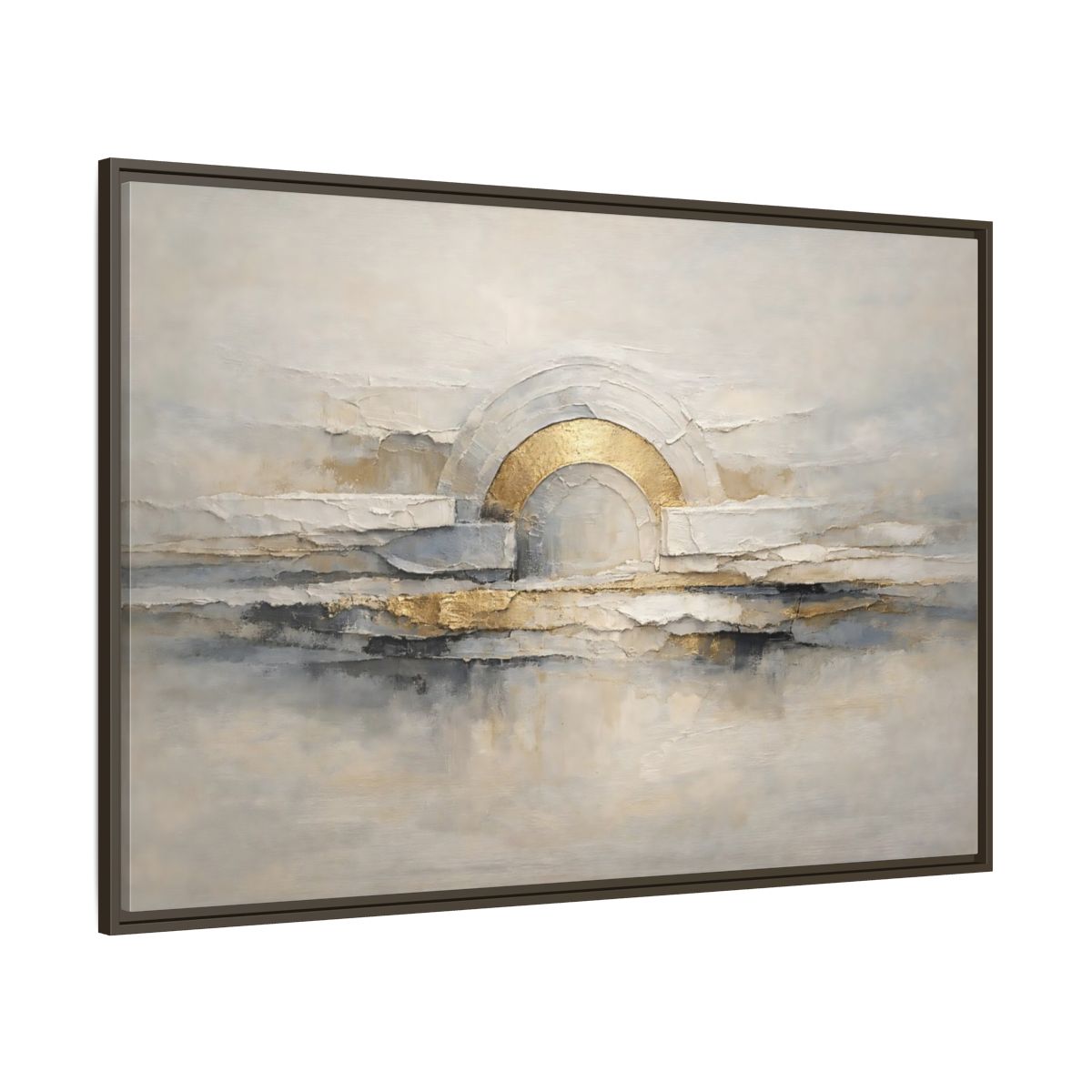 Main Mockup. Abstract Abstract Arch Grey And Gold Textured shown as stretched canvas wall art
