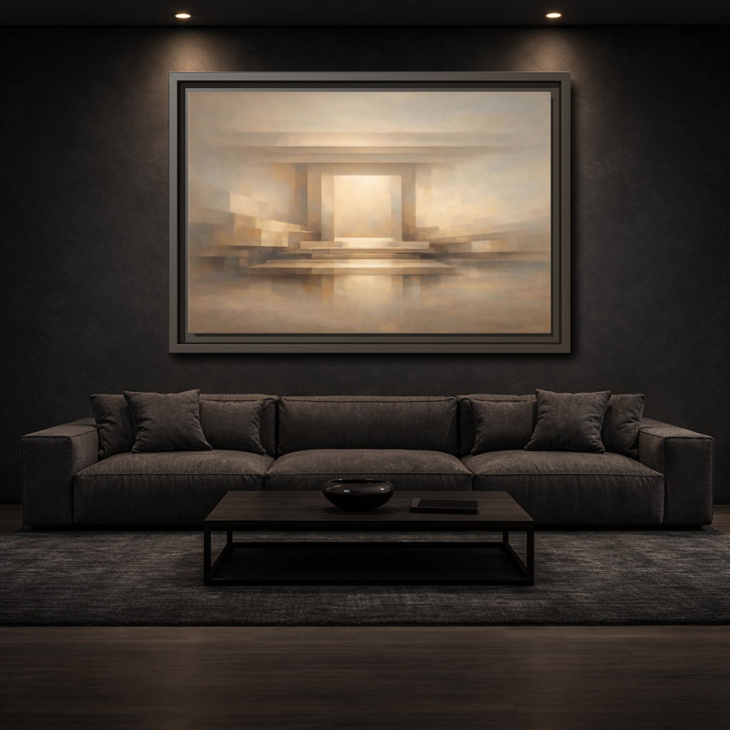 Mockup 2. Abstract Abstract Architecture Beige And Brown shown as stretched canvas wall art