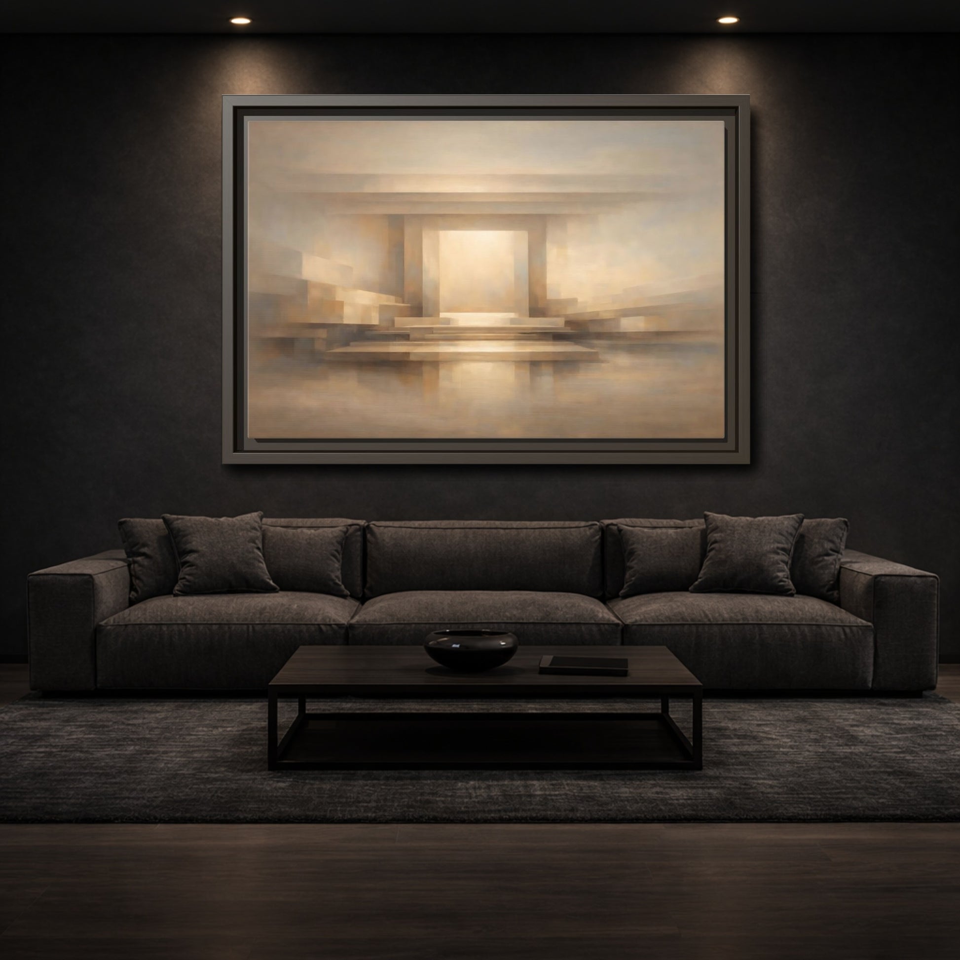 Mockup 2. Abstract Abstract Architecture Beige And Brown shown as stretched canvas wall art