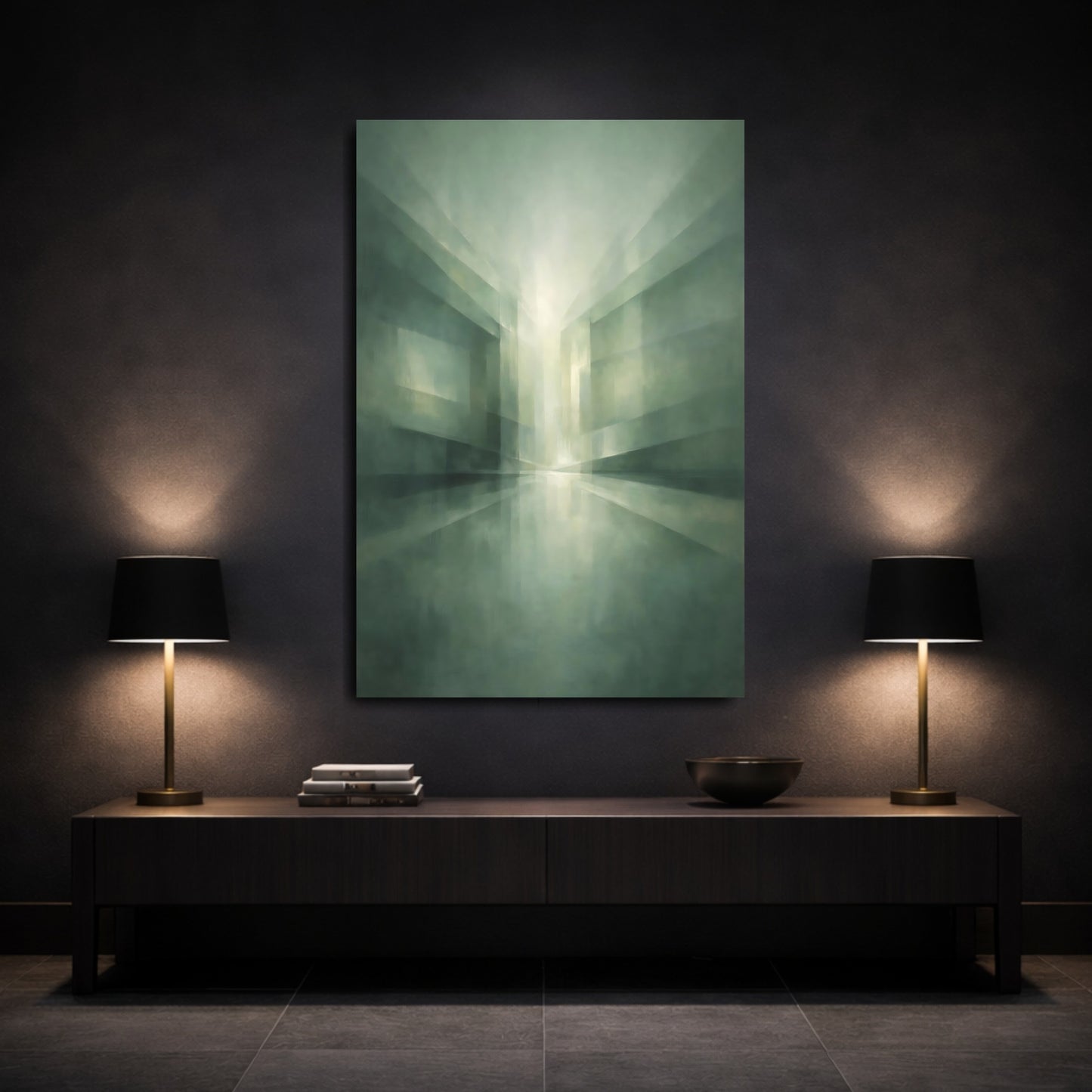 Mockup 2. Abstract Abstract Architecture Green Abstract shown as stretched canvas wall art