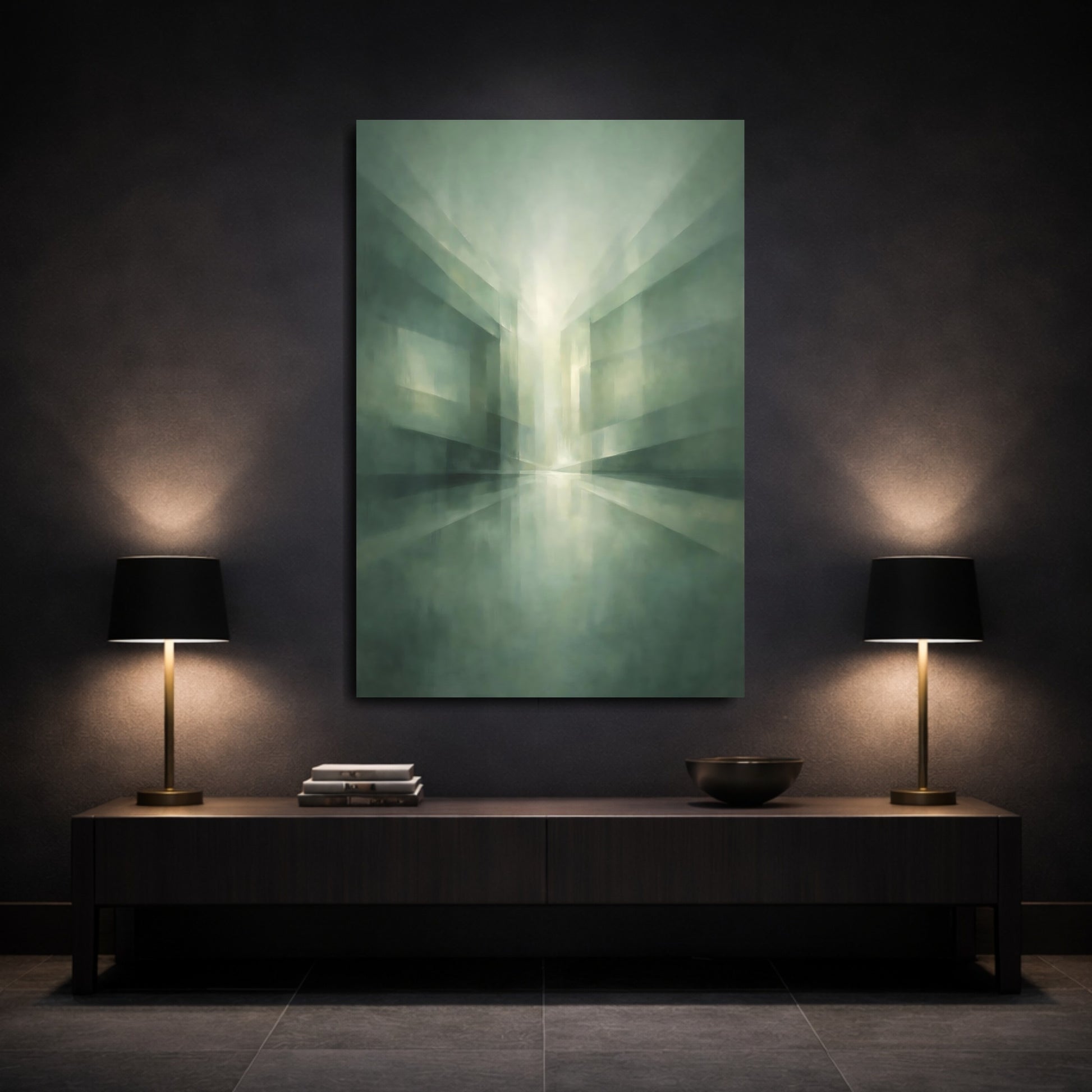 Mockup 2. Abstract Abstract Architecture Green Abstract shown as stretched canvas wall art