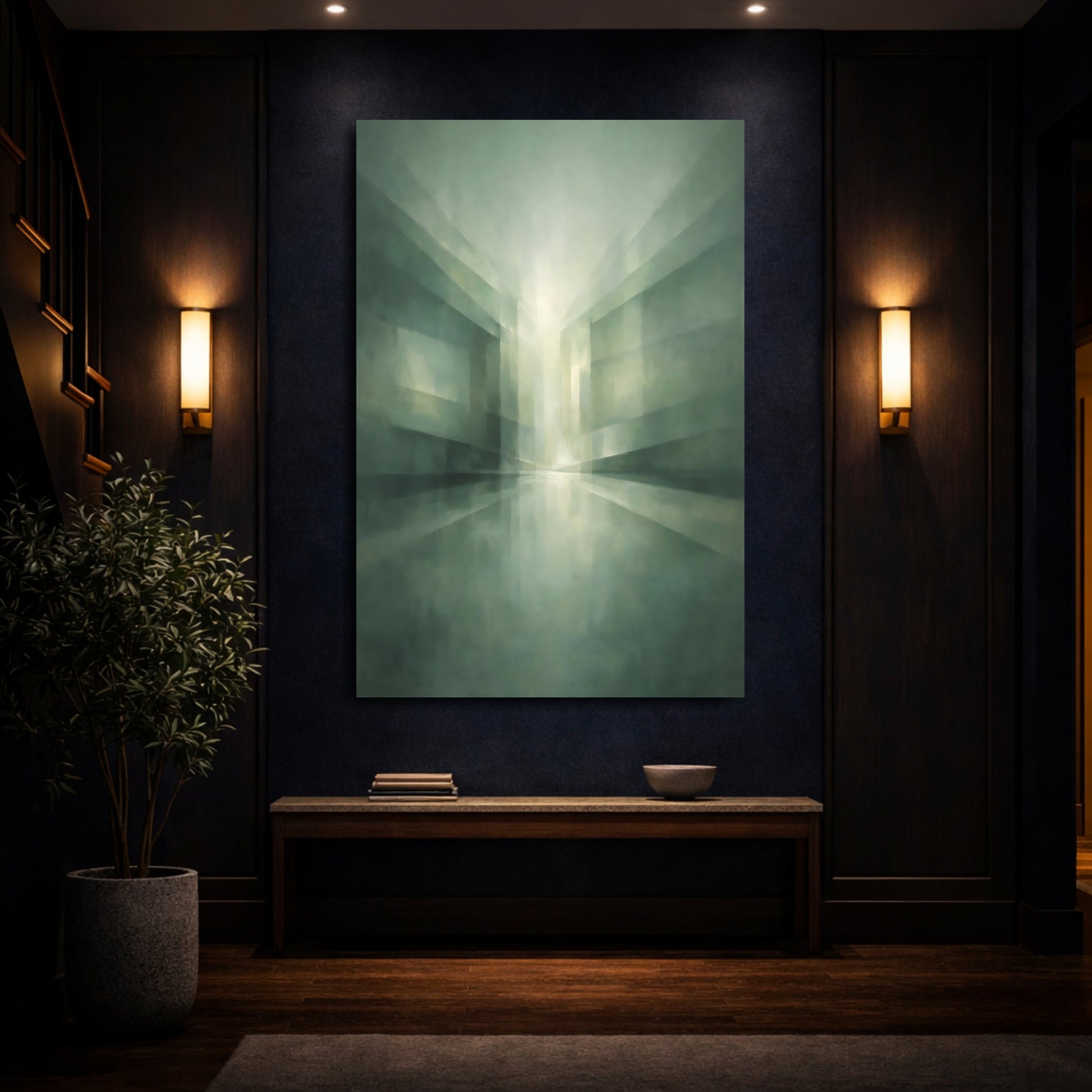 Mockup 3. Abstract Abstract Architecture Green Abstract shown as stretched canvas wall art
