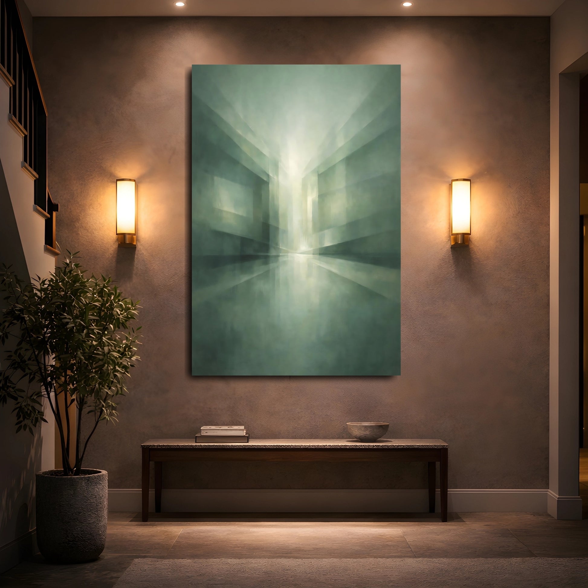 Mockup 4. Abstract Abstract Architecture Green Abstract shown as stretched canvas wall art