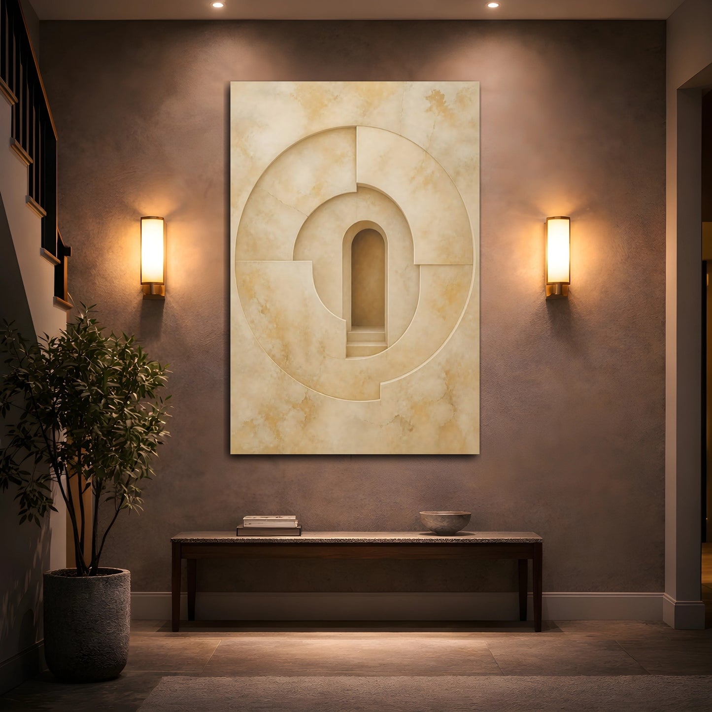 Mockup 2. Abstract Abstract Archway Beige Geometry shown as stretched canvas wall art