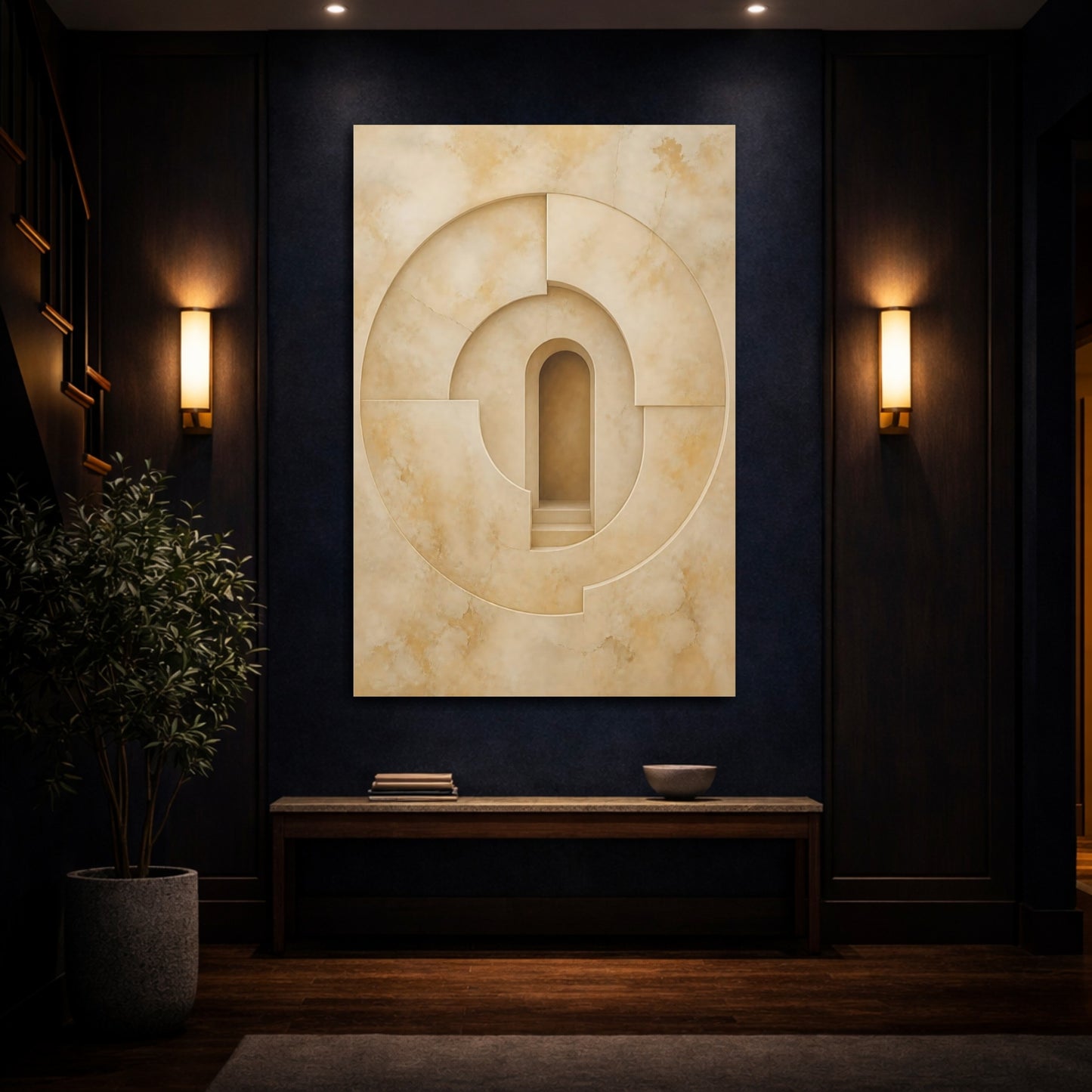 Mockup 4. Abstract Abstract Archway Beige Geometry shown as stretched canvas wall art