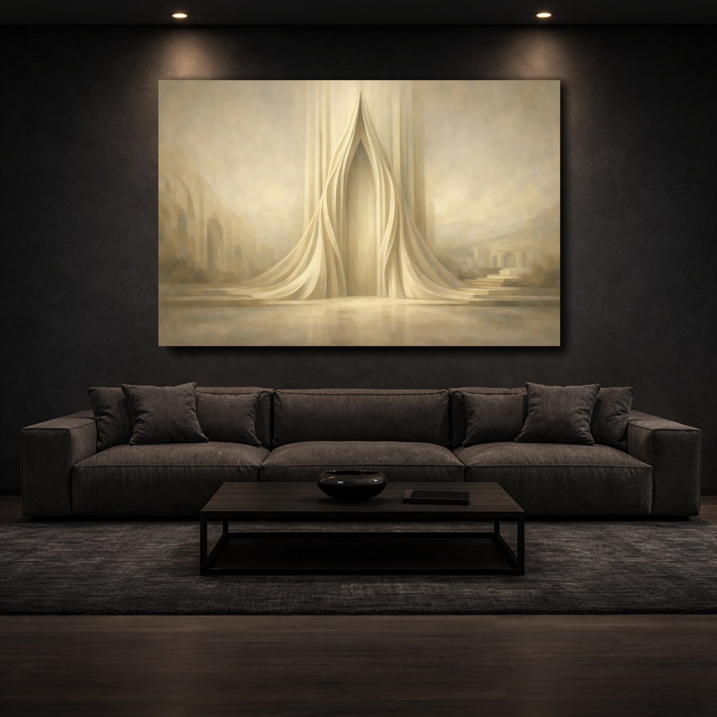 Mockup 2. Abstract Abstract Archway Beige Tones shown as stretched canvas wall art