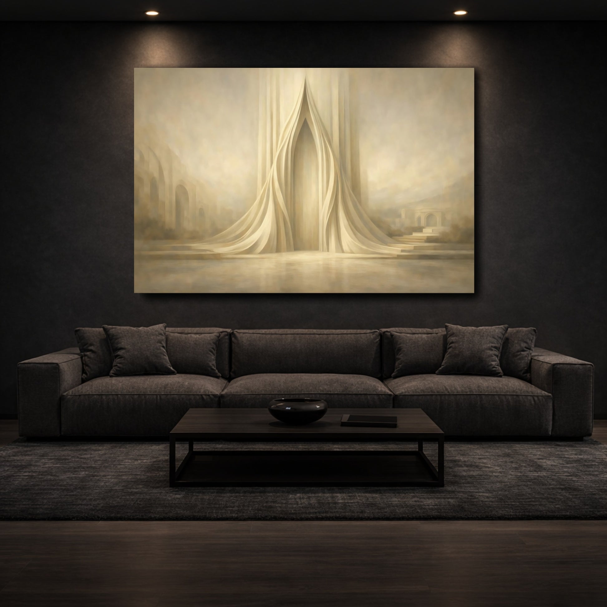 Mockup 2. Abstract Abstract Archway Beige Tones shown as stretched canvas wall art