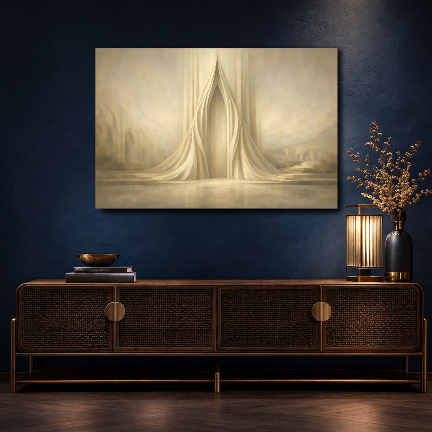 Mockup 4. Abstract Abstract Archway Beige Tones shown as stretched canvas wall art