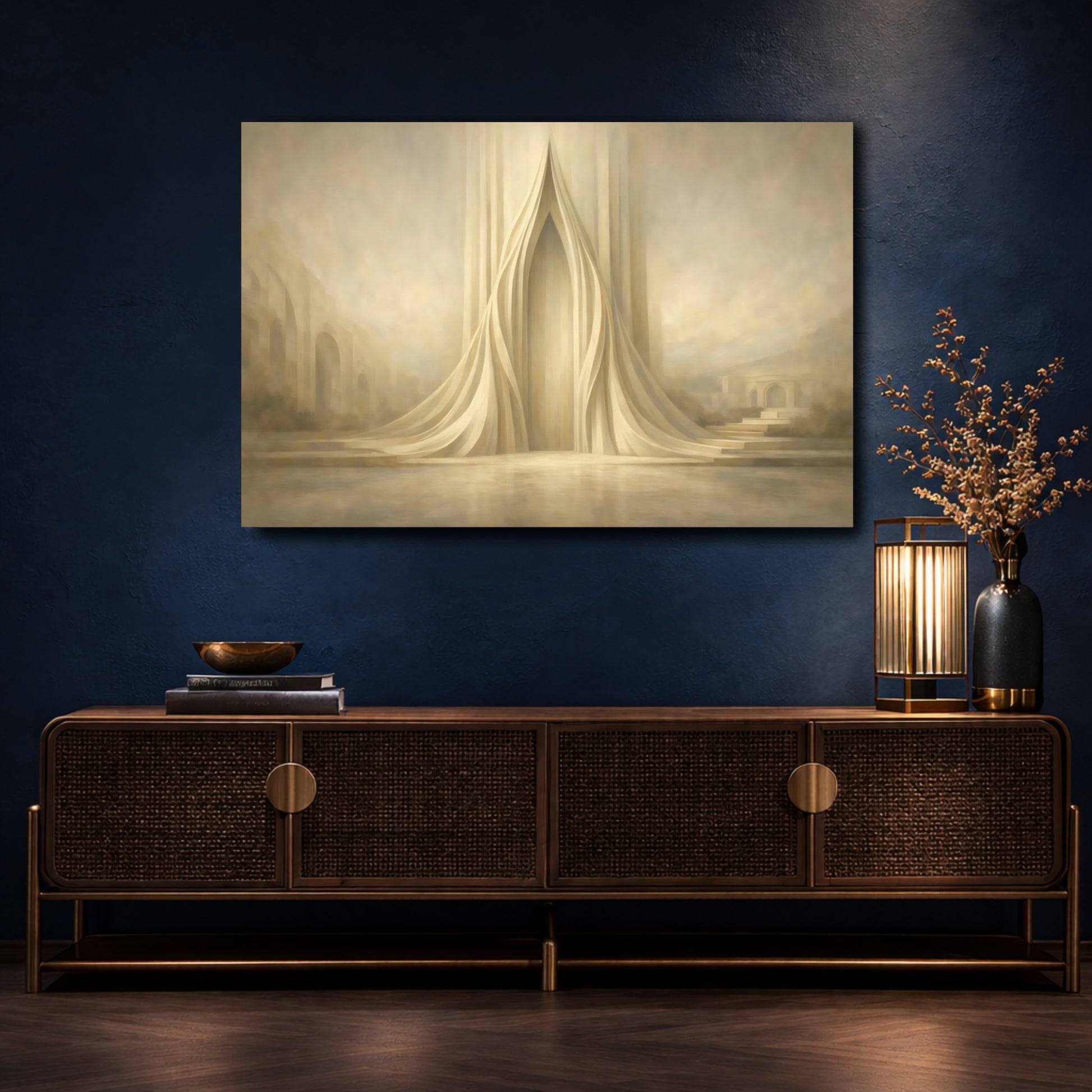 Mockup 4. Abstract Abstract Archway Beige Tones shown as stretched canvas wall art
