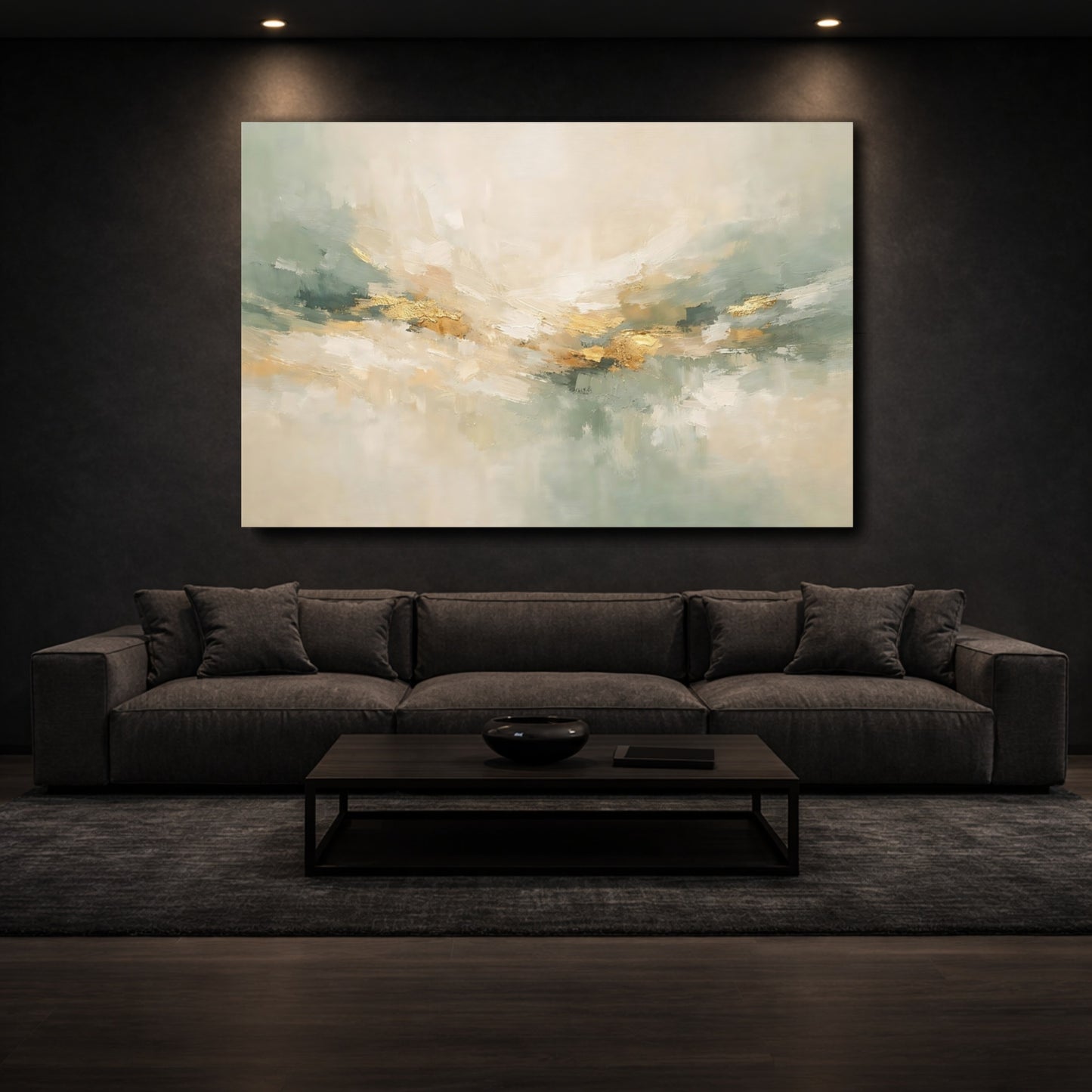 Mockup 2. Abstract Abstract Art Abstract Gold Sage shown as stretched canvas wall art