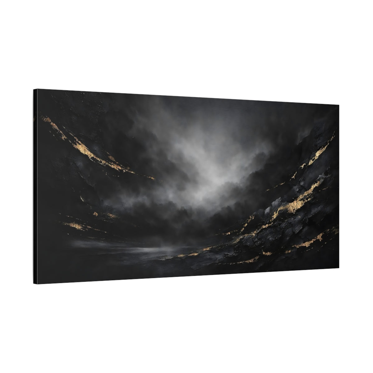 Main Mockup. Abstract Abstract Art Black And Gold shown as stretched canvas wall art