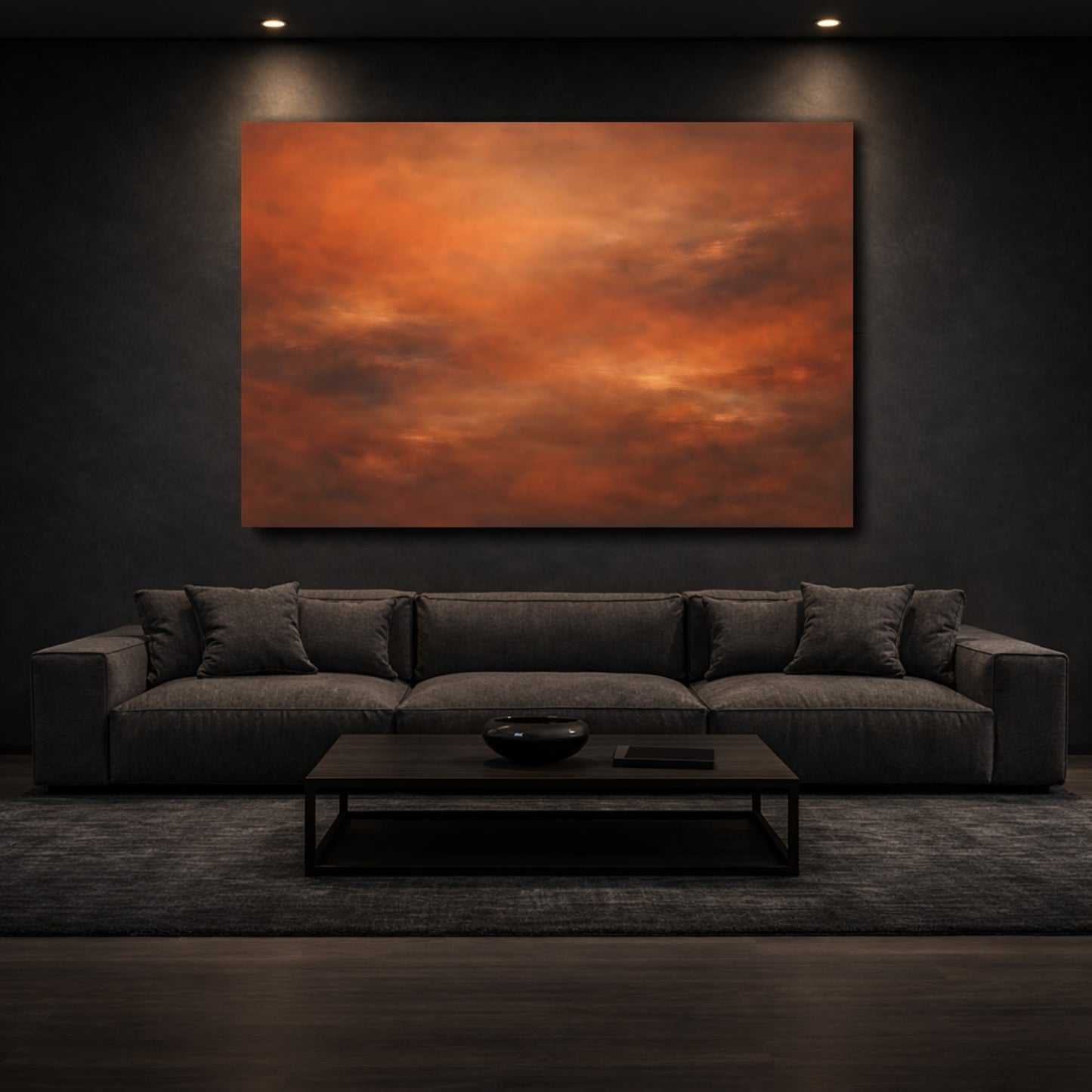 Mockup 2. Abstract Abstract Blend Orange Brown shown as stretched canvas wall art