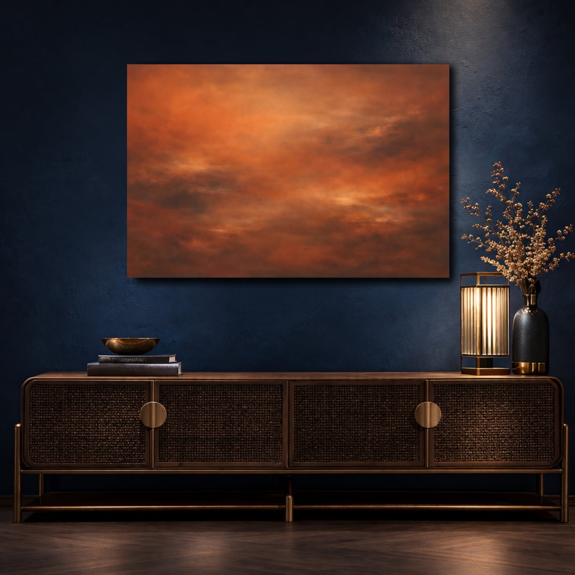 Mockup 4. Abstract Abstract Blend Orange Brown shown as stretched canvas wall art