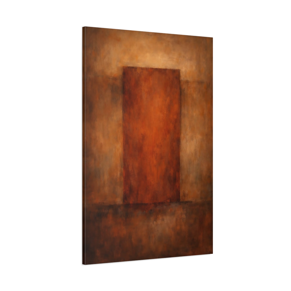 Main Mockup. Abstract Abstract Block Brown And Rust shown as stretched canvas wall art