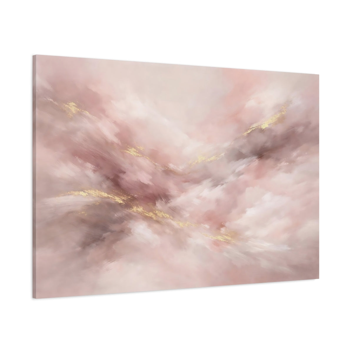 Main Mockup. Abstract Abstract Brushstrokes Pink Gold Abstract shown as stretched canvas wall art