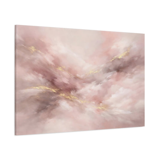 Main Mockup. Abstract Abstract Brushstrokes Pink Gold Abstract shown as stretched canvas wall art