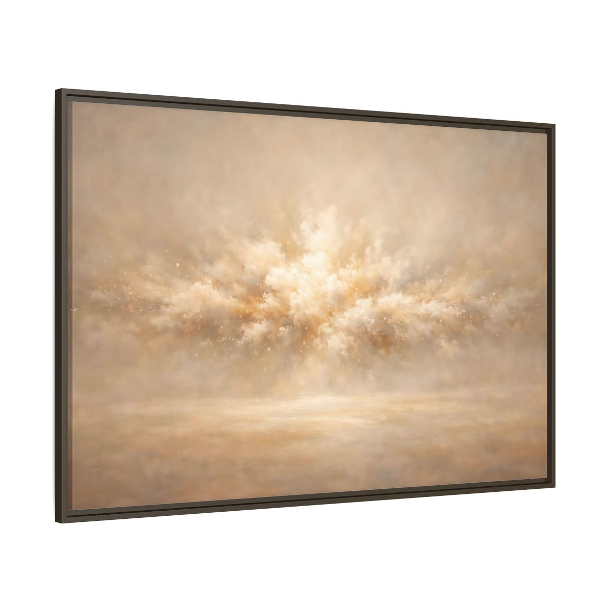 Main Mockup. Abstract Abstract Burst Beige And Gold shown as stretched canvas wall art
