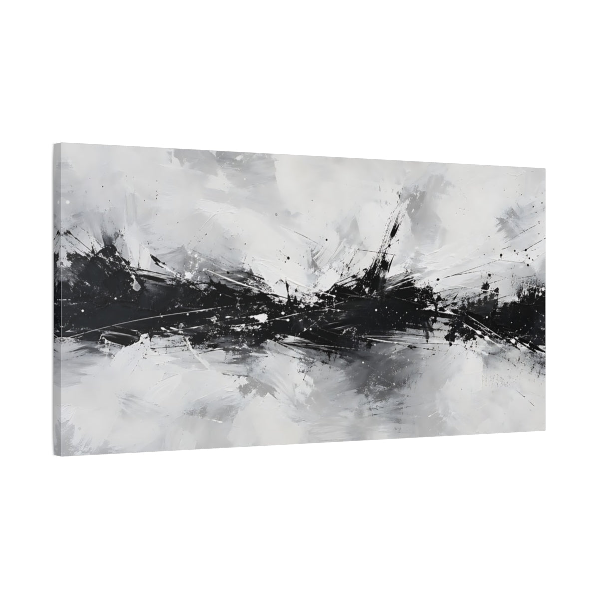 Main Mockup. Abstract Abstract Burst Black And White shown as stretched canvas wall art