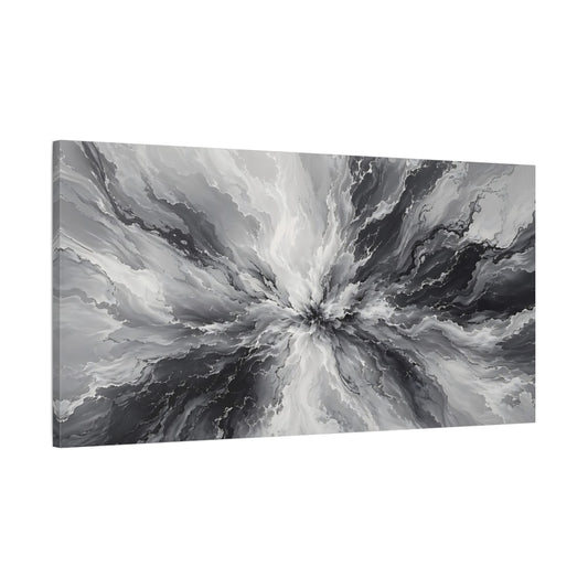 Main Mockup. Abstract Abstract Burst Gray And Black Abstract shown as stretched canvas wall art