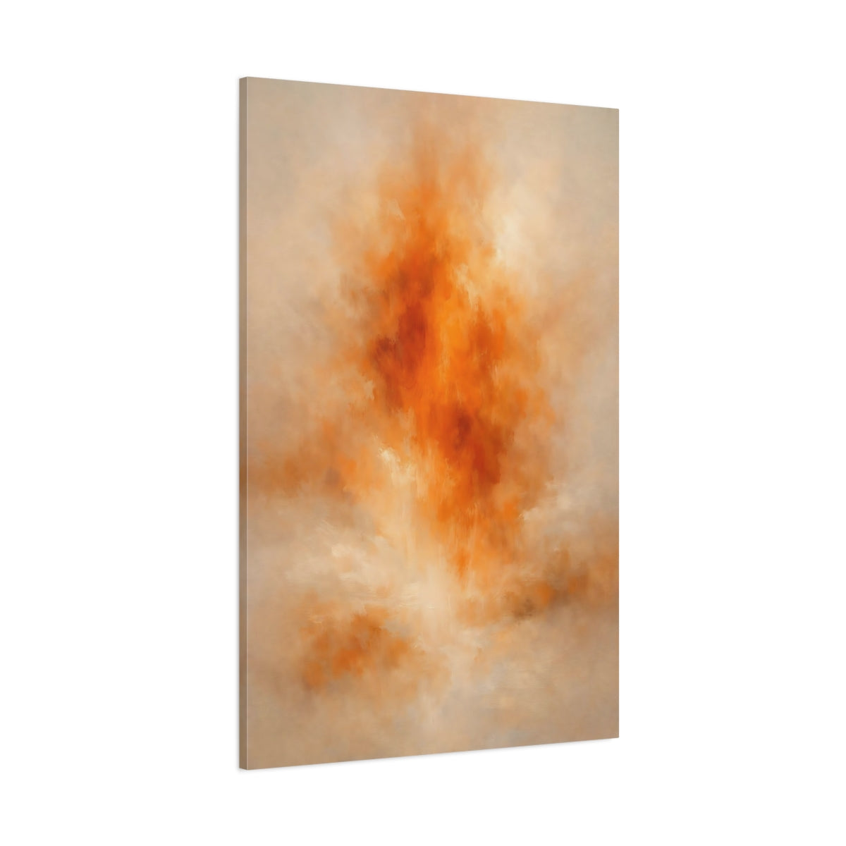 Main Mockup. Abstract Abstract Burst Orange And Tan shown as stretched canvas wall art