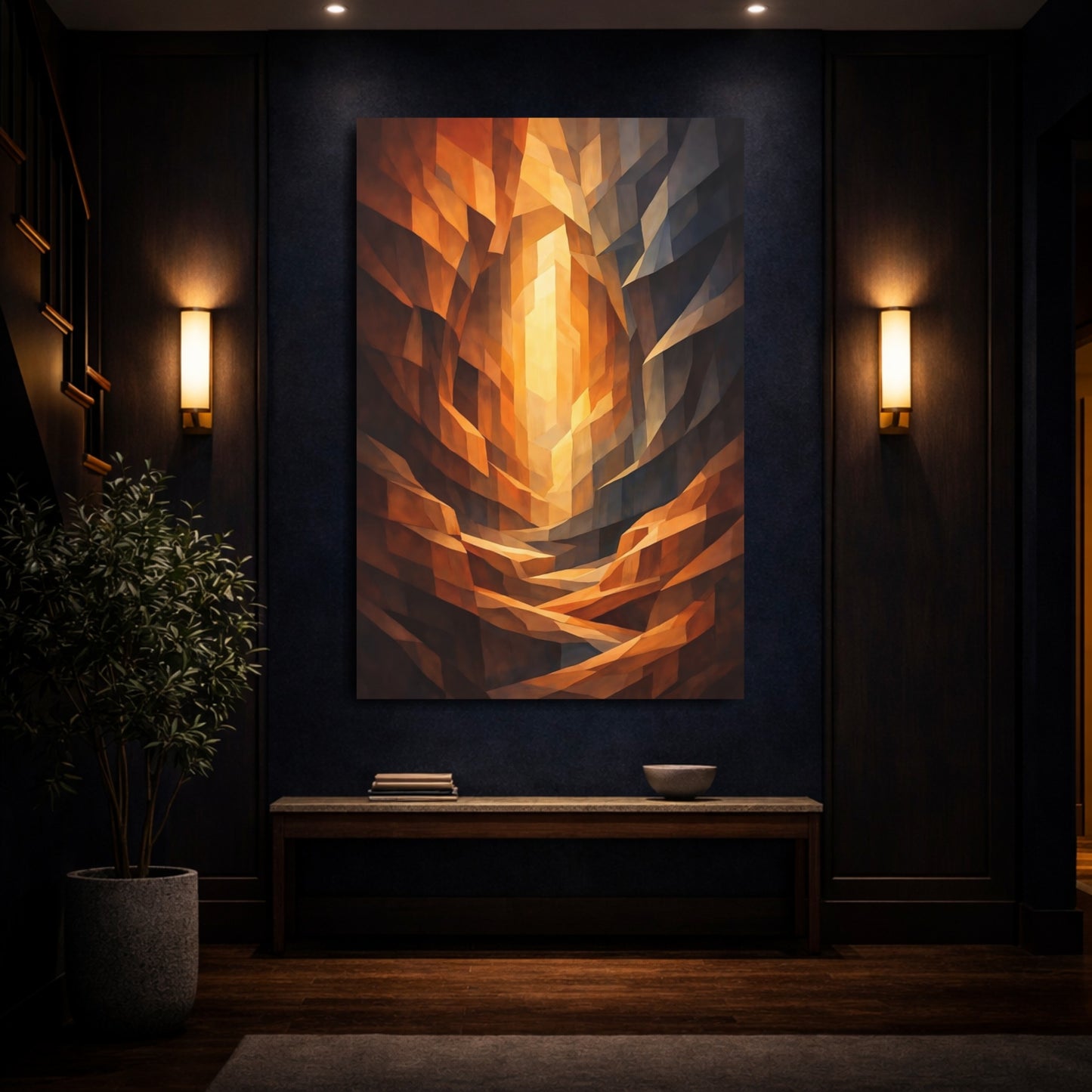 Abstract Abstract Canyon Orange Brown Abstract shown as front canvas room wall art
