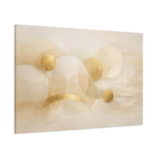 Main Mockup. Abstract Abstract Circles Beige Gold Abstract shown as stretched canvas wall art