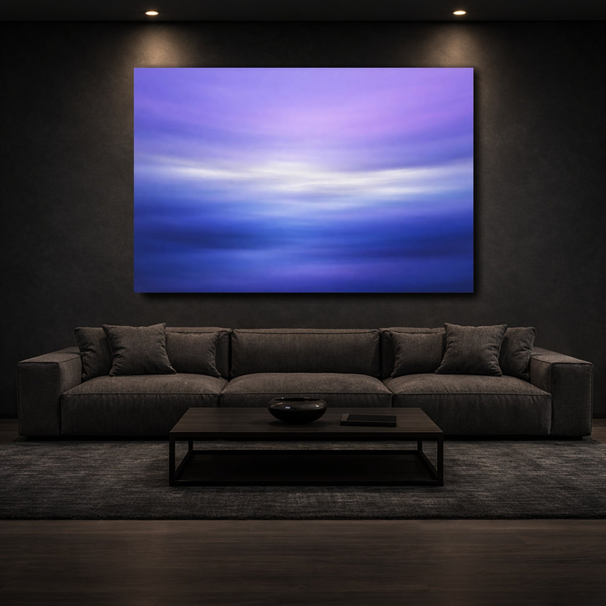 Mockup 2. Abstract Abstract Colors Purple Blue Gradient shown as stretched canvas wall art