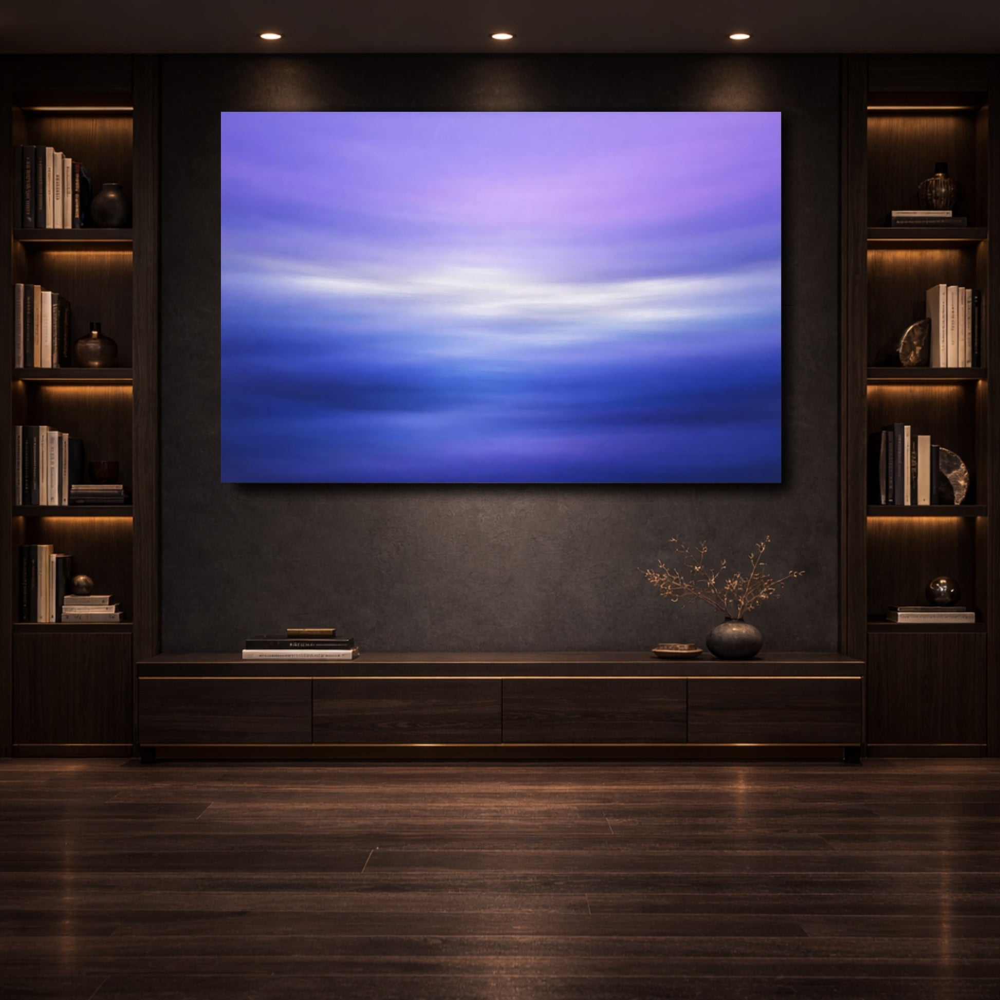 Mockup 3. Abstract Abstract Colors Purple Blue Gradient shown as stretched canvas wall art