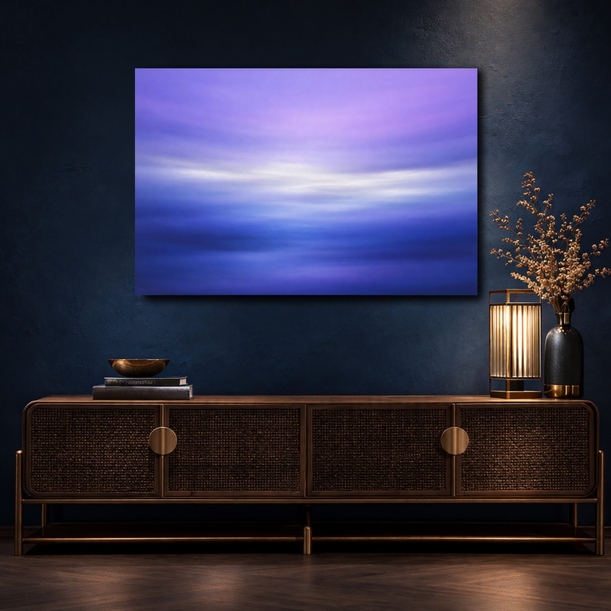 Mockup 4. Abstract Abstract Colors Purple Blue Gradient shown as stretched canvas wall art