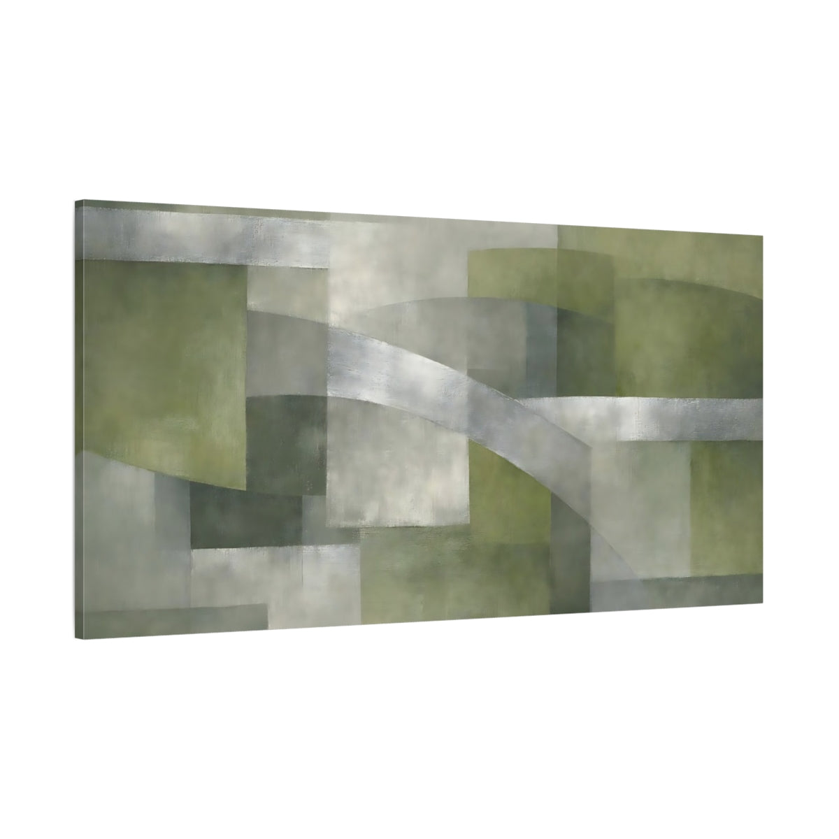 Main Mockup. Abstract Abstract Composition Green And Grey shown as stretched canvas wall art