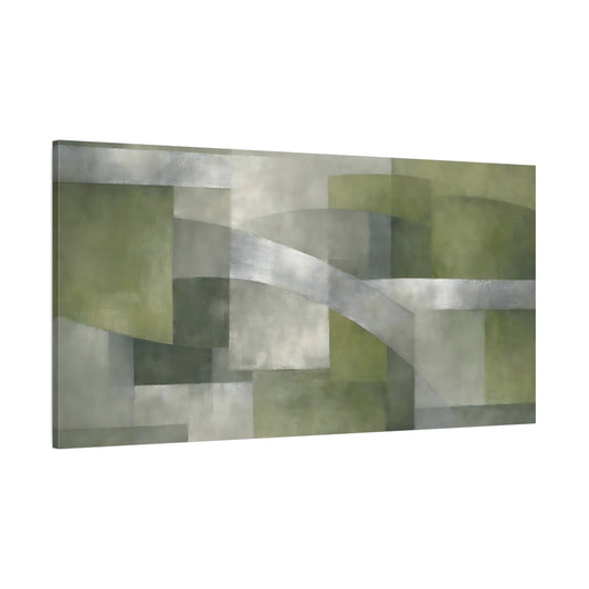 Main Mockup. Abstract Abstract Composition Green And Grey shown as stretched canvas wall art