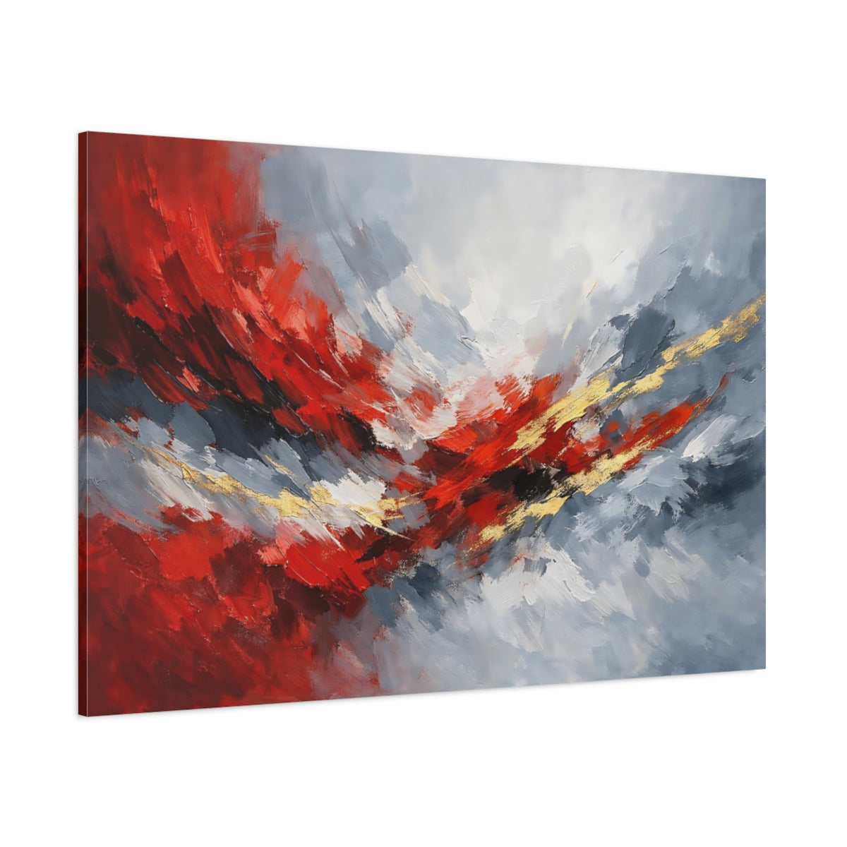 Main Mockup. Abstract Abstract Composition Red Grey Abstract shown as stretched canvas wall art