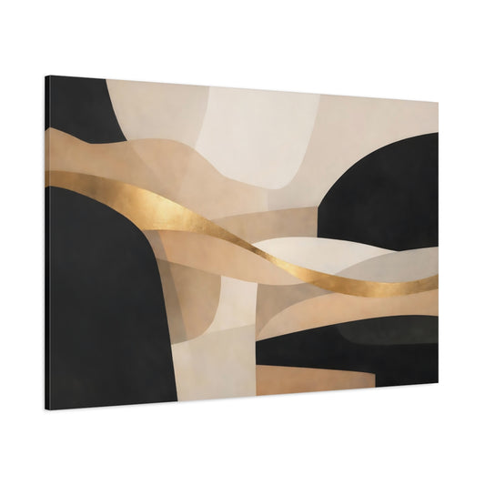 Main Mockup. Abstract Abstract Curves Black Gold Abstract shown as stretched canvas wall art