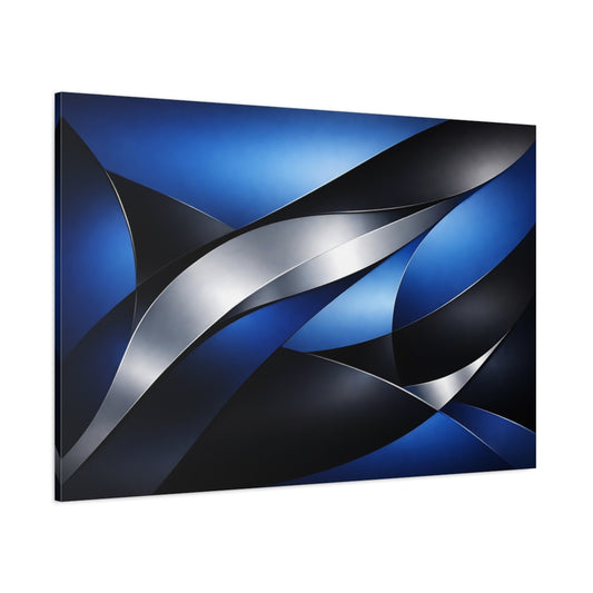 Main Mockup. Abstract Abstract Curves Blue And Silver Abstract shown as stretched canvas wall art