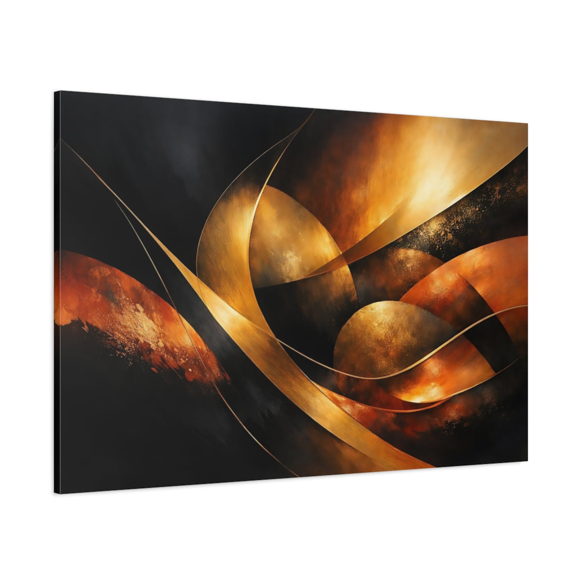 Main Mockup. Abstract Abstract Curves Gold And Black shown as stretched canvas wall art