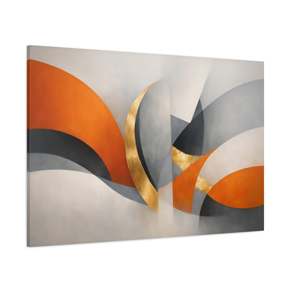 Main Mockup. Abstract Abstract Curves Orange Grey Gold Abstract shown as stretched canvas wall art