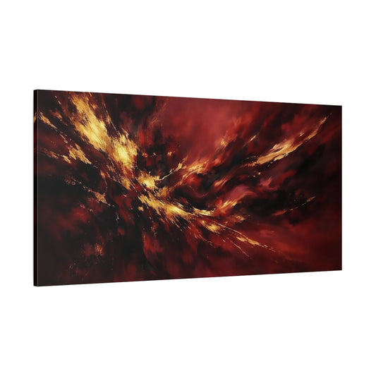 Main Mockup. Abstract Abstract Explosion Red Gold Abstract shown as stretched canvas wall art
