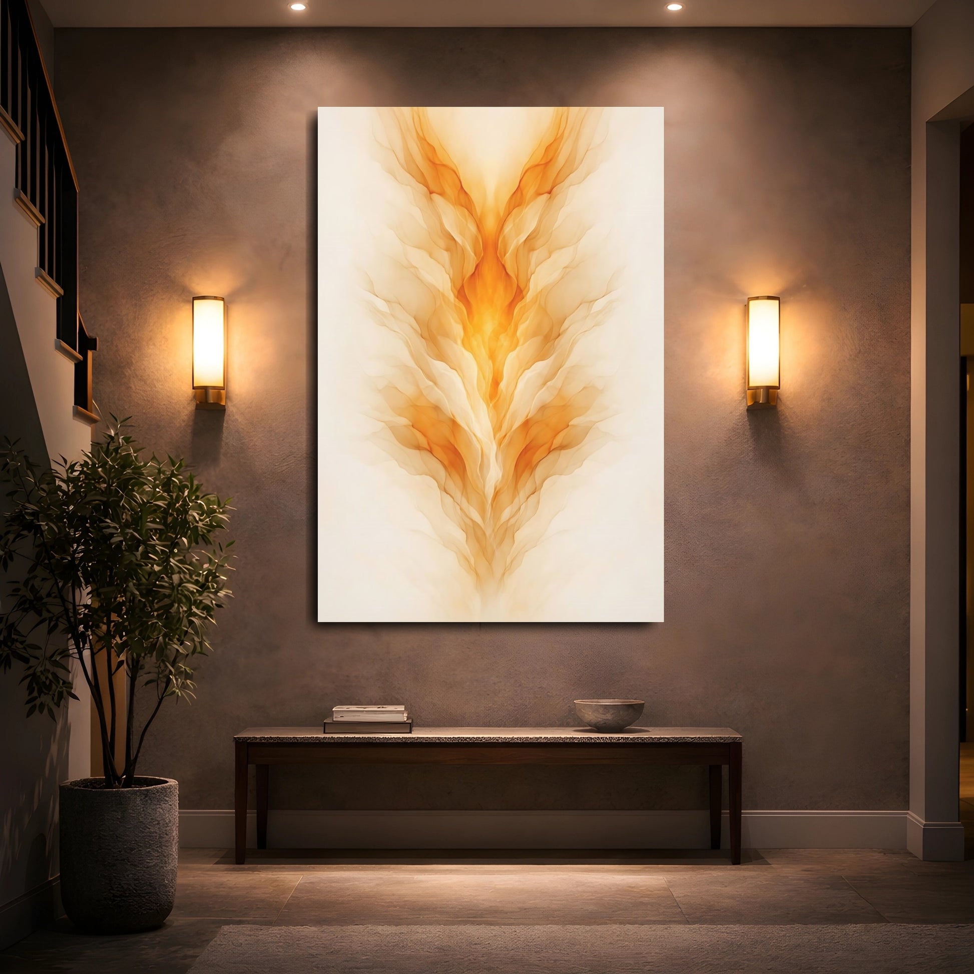 Mockup 4. Abstract Abstract Flame Orange Abstract shown as stretched canvas wall art