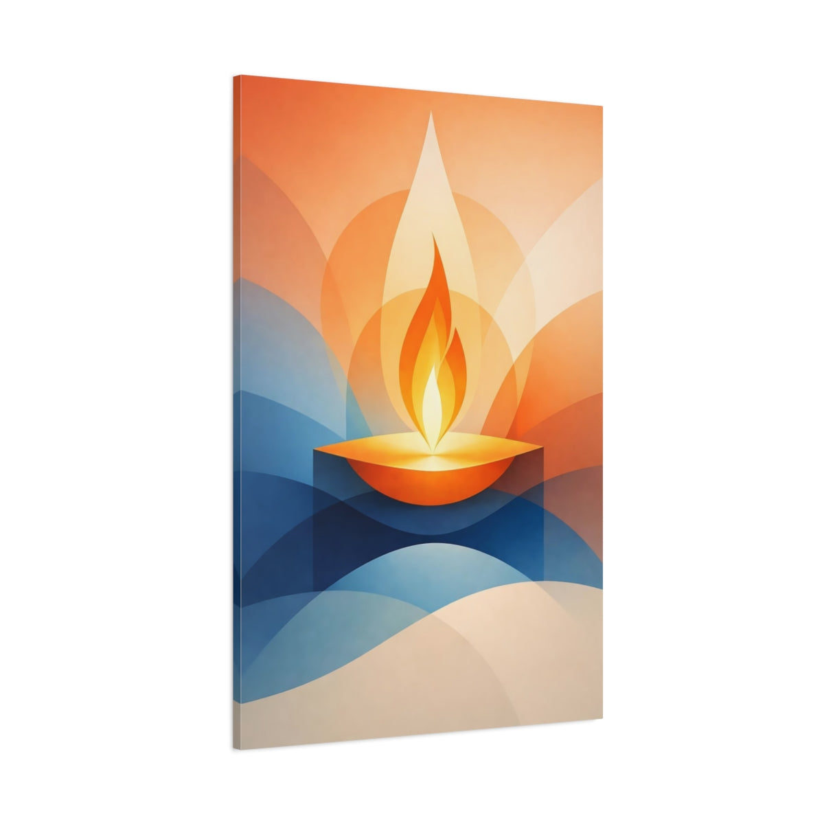 Main Mockup. Abstract Abstract Flame Orange Blue Abstract shown as stretched canvas wall art
