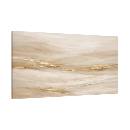 Main Mockup. Abstract Abstract Flow Beige Gold Abstract shown as stretched canvas wall art