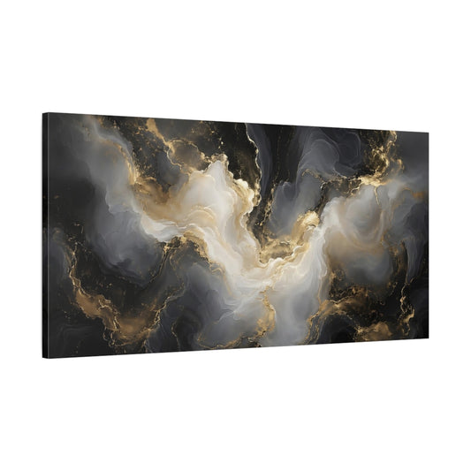 Main Mockup. Abstract Abstract Flow Black Gold Abstract shown as stretched canvas wall art