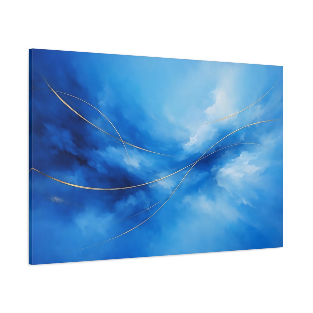 Main Mockup. Abstract Abstract Flow Blue And Gold shown as stretched canvas wall art