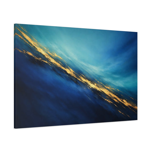 Main Mockup. Abstract Abstract Flow Blue Gold Abstract shown as stretched canvas wall art
