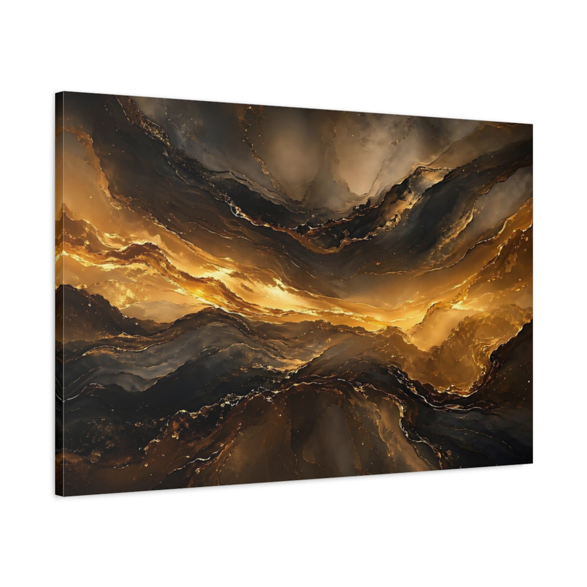 Main Mockup. Abstract Abstract Flow Gold And Black shown as stretched canvas wall art