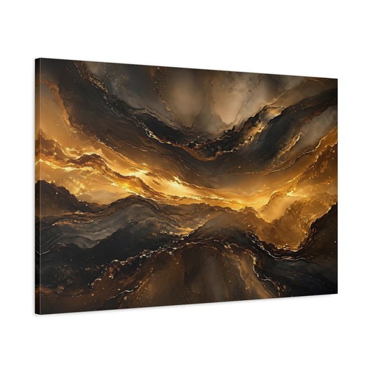 Main Mockup. Abstract Abstract Flow Gold And Black shown as stretched canvas wall art