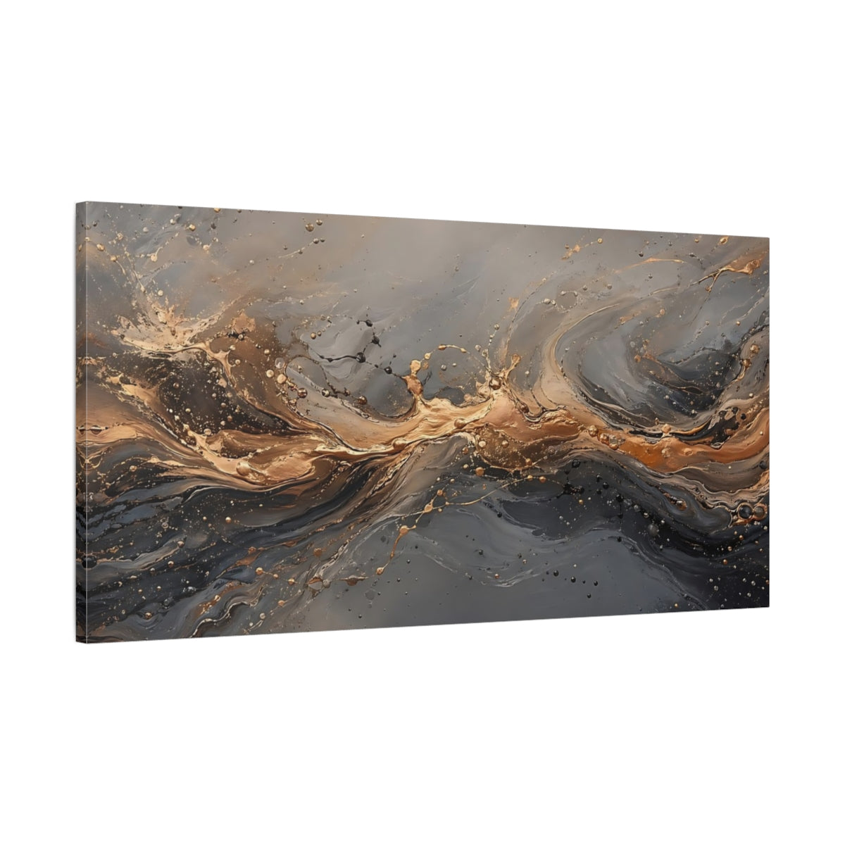 Main Mockup. Abstract Abstract Flow Gold And Gray shown as stretched canvas wall art