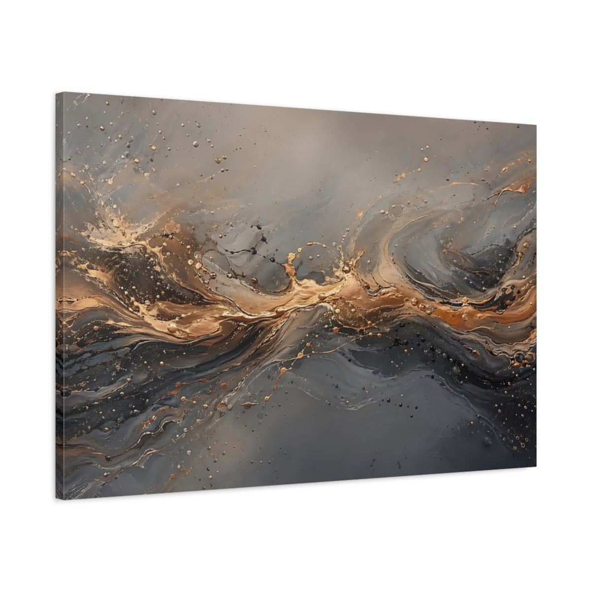 Main Mockup. Abstract Abstract Flow Gold And Gray shown as stretched canvas wall art
