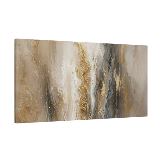 Main Mockup. Abstract Abstract Flow Gold And Grey shown as stretched canvas wall art