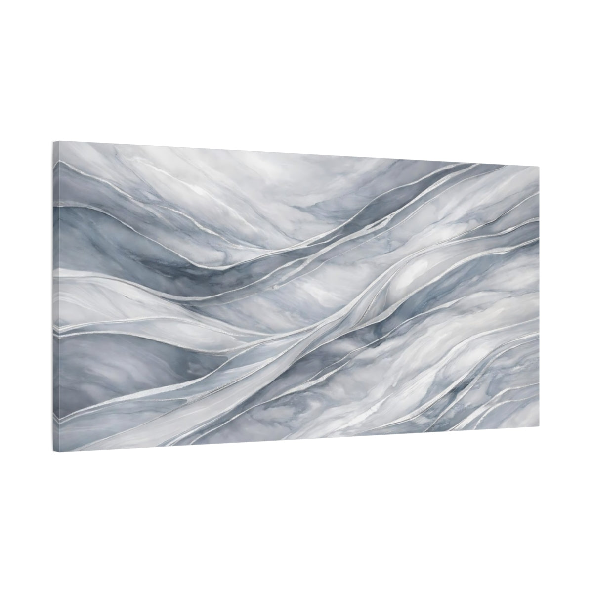 Main Mockup. Abstract Abstract Flow Grey And Silver shown as stretched canvas wall art