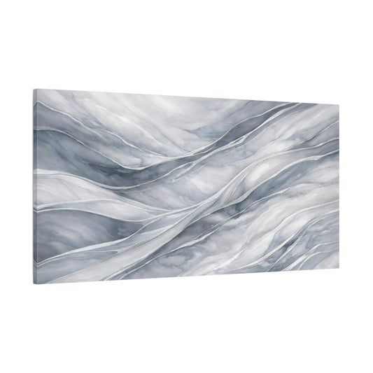 Main Mockup. Abstract Abstract Flow Grey And Silver shown as stretched canvas wall art